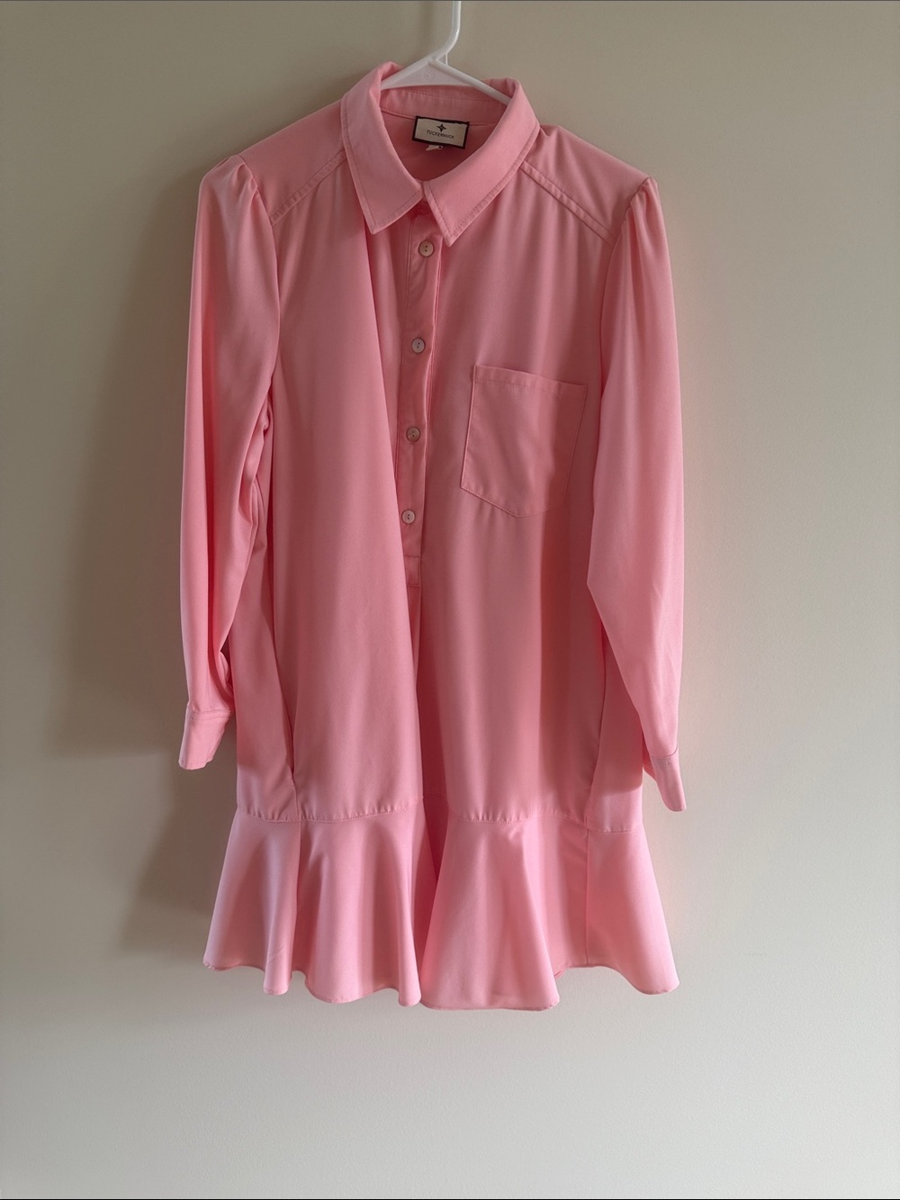 Tuckernuck Pink Button-Front Ruffle Hem Dress